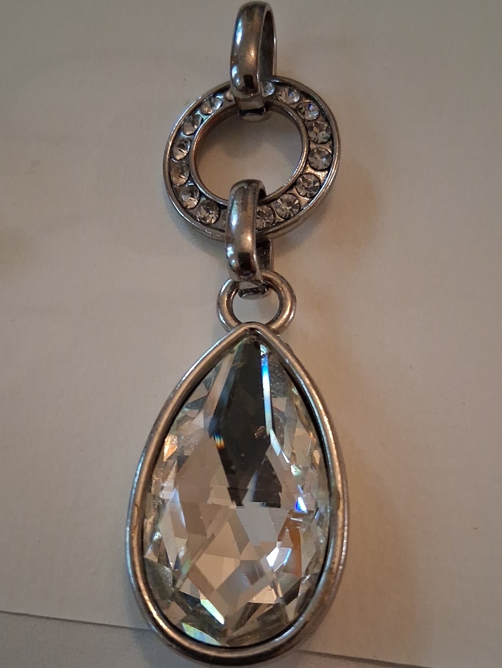 Eyecathing ,Source Unknown Clear Crystal Teardrop Necklace with Silver Accents